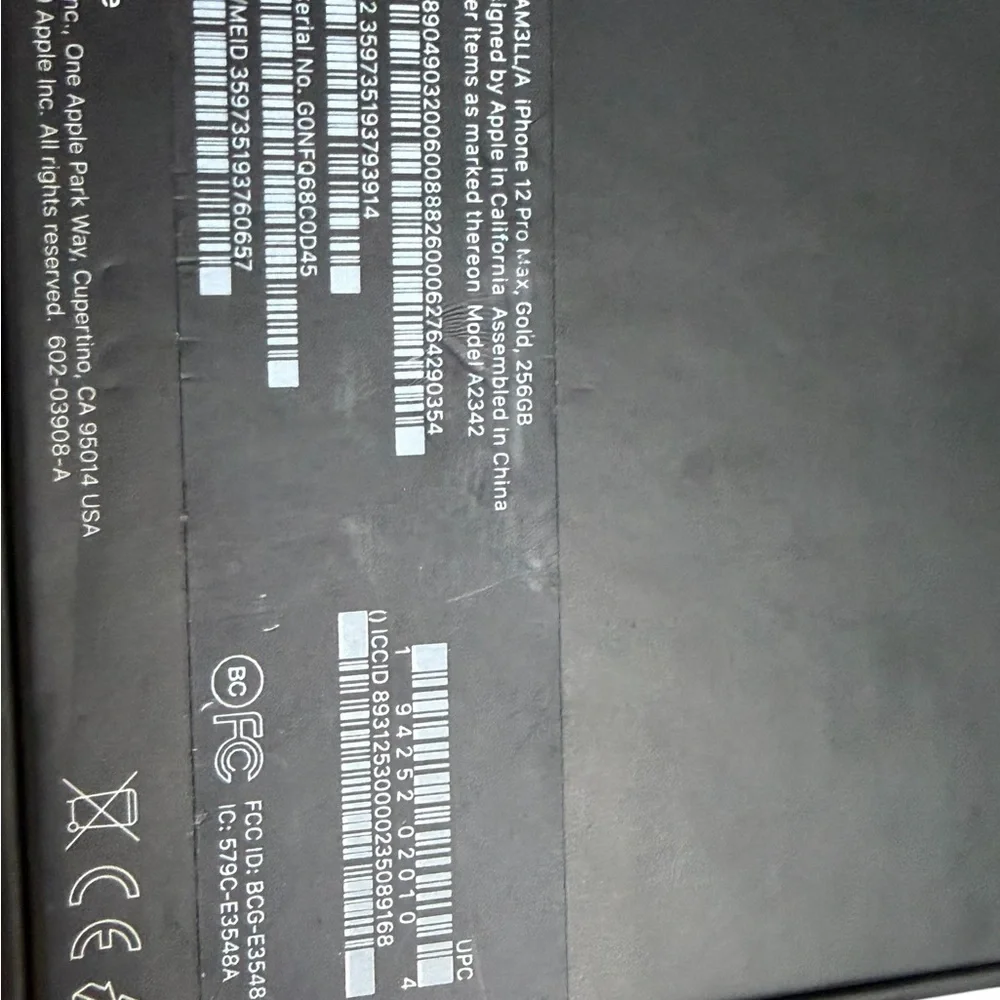 BOX ONLY - Apple iPhone 12 Pro Max 128GB - EMPTY - No Accessories - Black Box